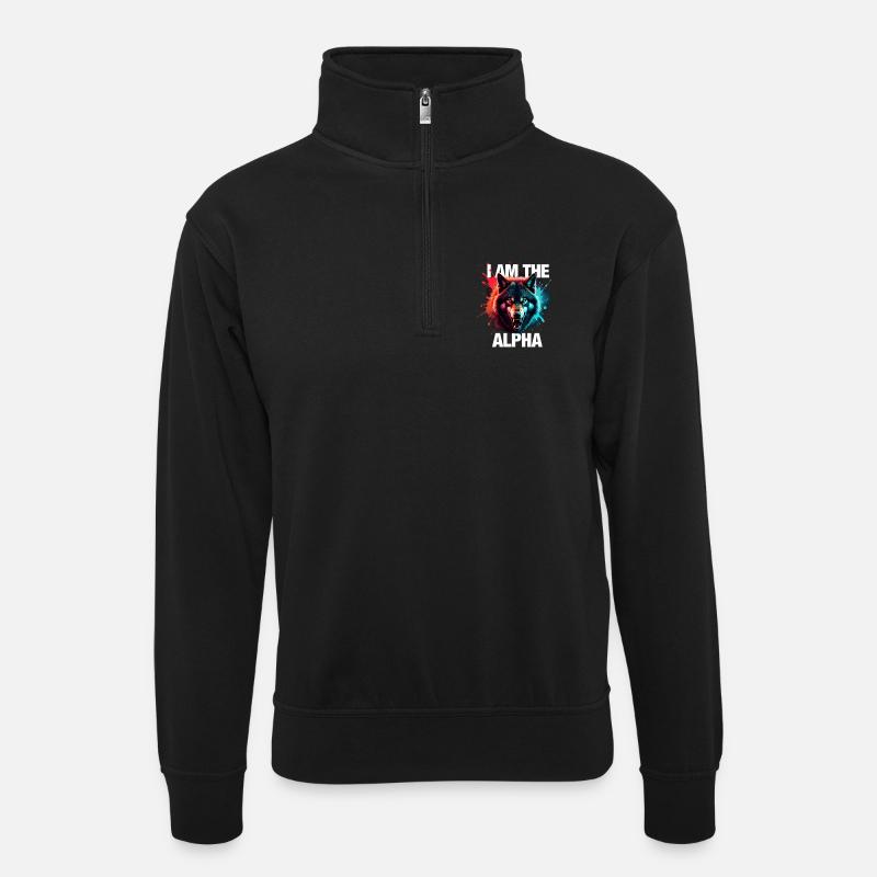 I am the Alpha Wolf - Unisex sweater with zip collar - black