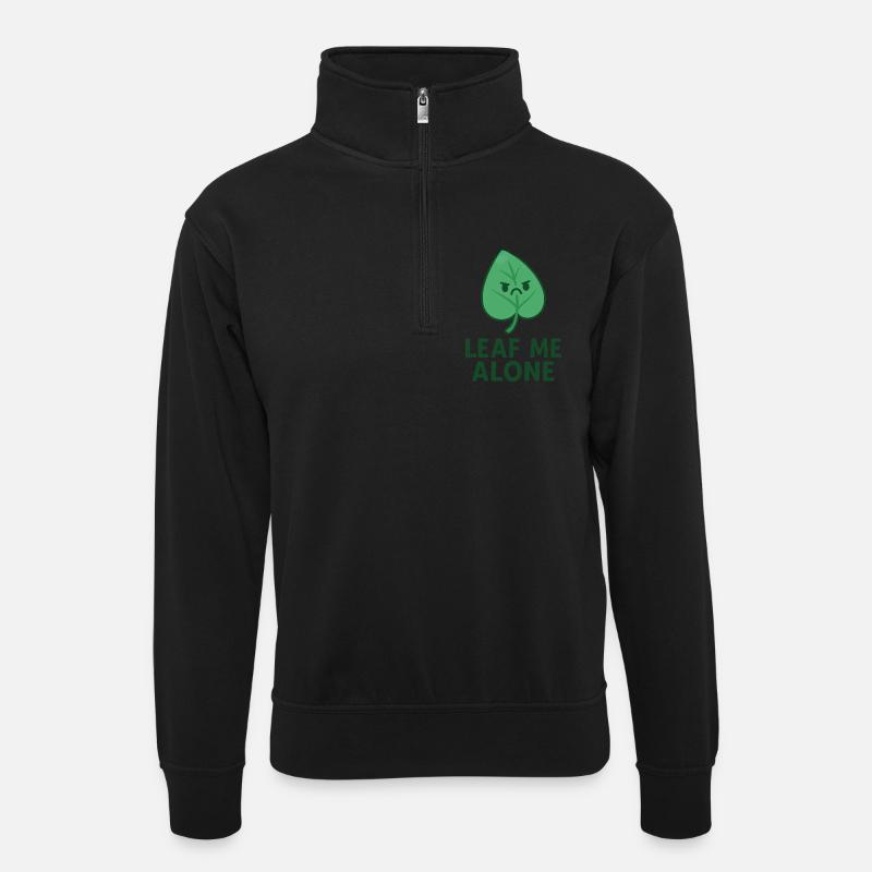 Leaf me allone - Unisex Pullover mit Zip-Kragen - Schwarz