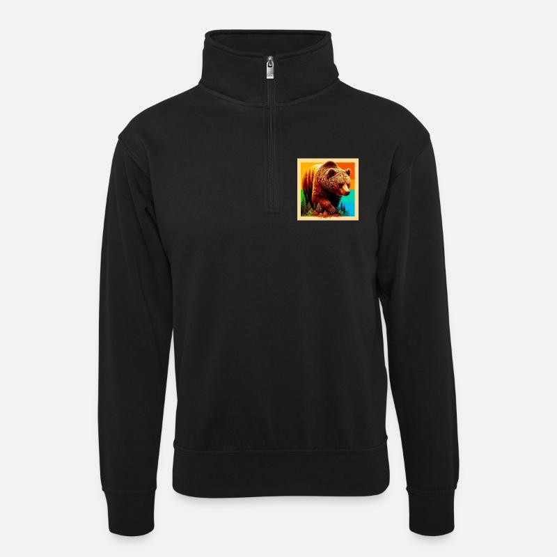 bear - Unisex sweater with zip collar - black