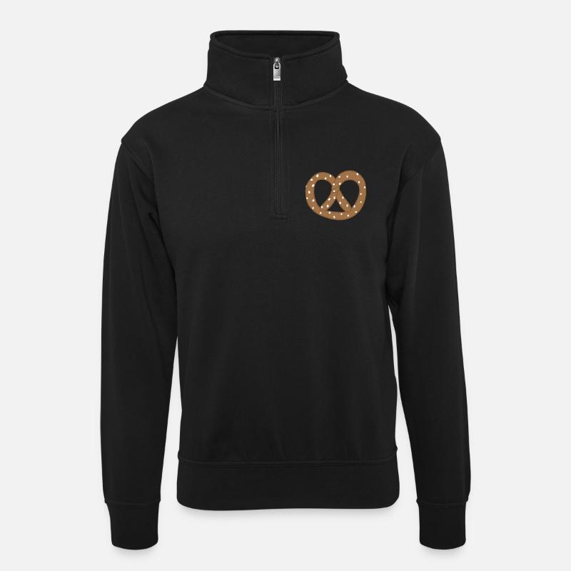 Verspieltes Brezelherz-Design - Unisex Pullover mit Zip-Kragen - Schwarz