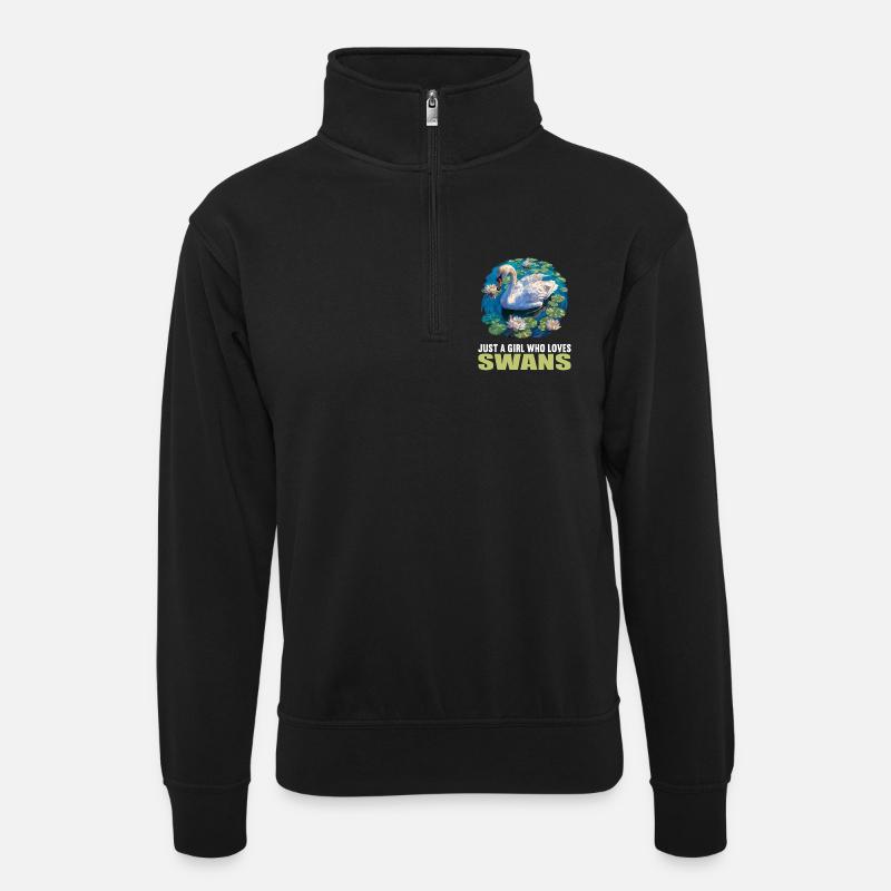 Schwäne Schwan - Unisex Pullover mit Zip-Kragen - Schwarz
