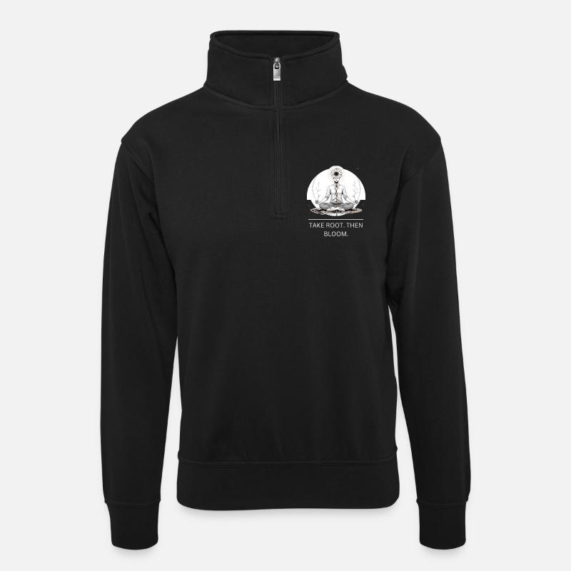 Root Meditation Flower Mandala - Unisex sweater with zip collar - black