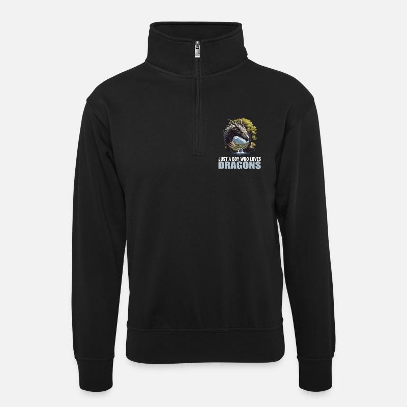 Drachen Drache - Unisex Pullover mit Zip-Kragen - Schwarz