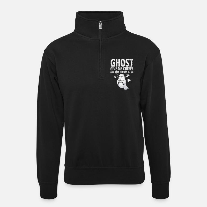 Gruselige Kaffeegeist-Illustration - Unisex Pullover mit Zip-Kragen - Schwarz