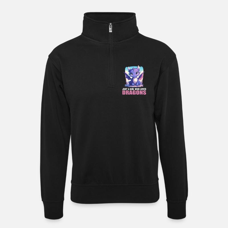 Drachen Drache - Unisex Pullover mit Zip-Kragen - Schwarz