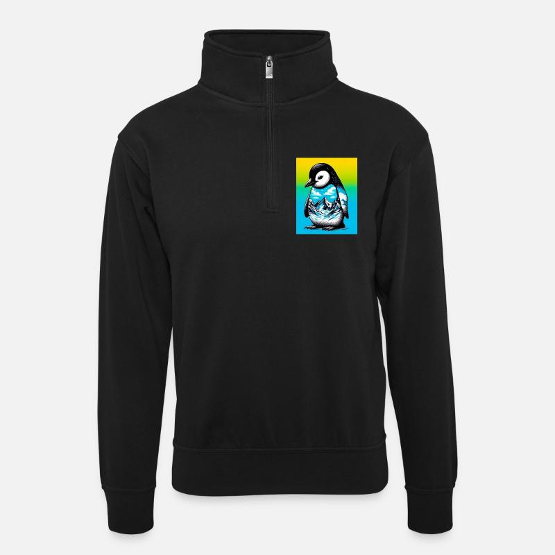 Pinguin - Unisex Pullover mit Zip-Kragen - Schwarz