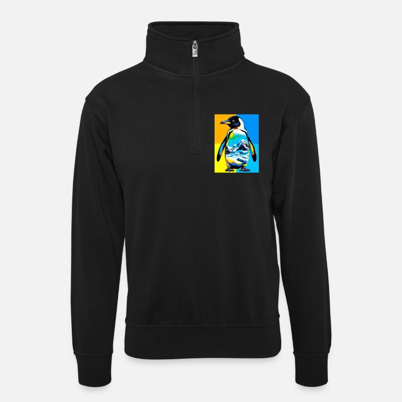 Pinguin - Unisex Pullover mit Zip-Kragen - Schwarz