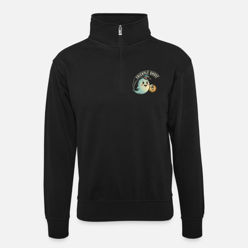 Friendly Ghost with Lantern - Unisex sweater with zip collar - black