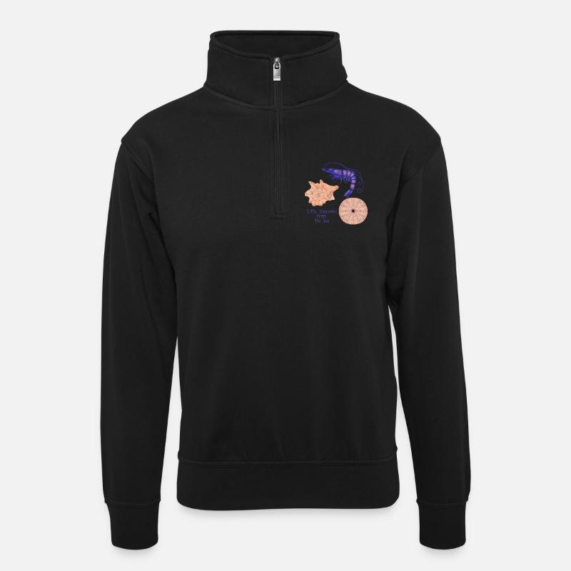 Sea Shells and Shrimp Design - Unisex sweater with zip collar - black