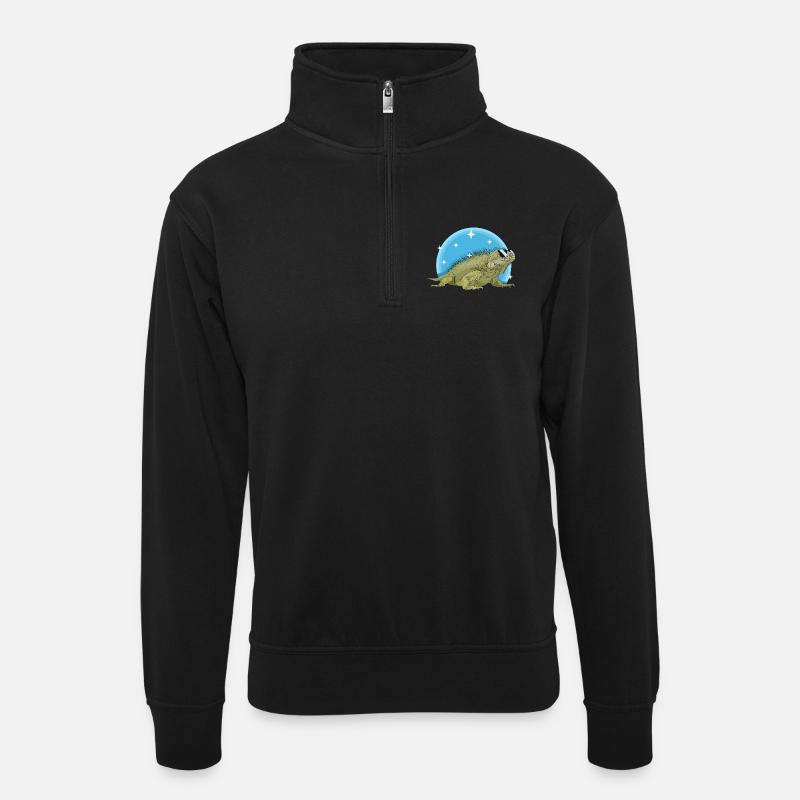 Leguan Eidechse Leguane Geschenk - Unisex Pullover mit Zip-Kragen - Schwarz