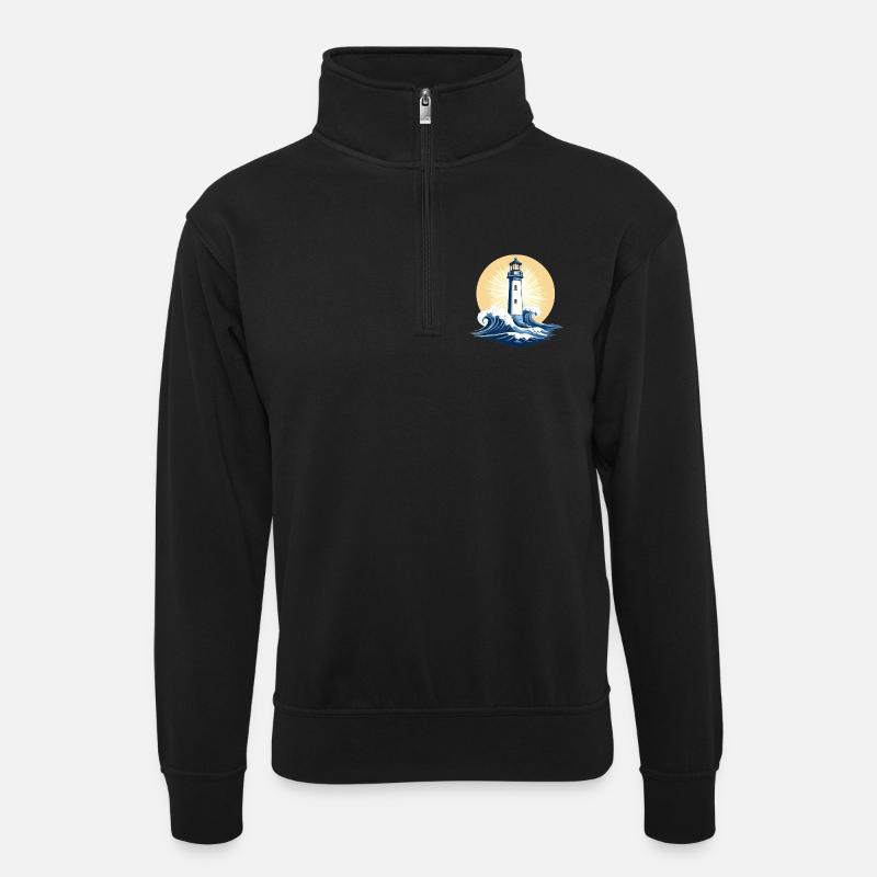 Leuchtturm bei Sonnenaufgang - Unisex Pullover mit Zip-Kragen - Schwarz
