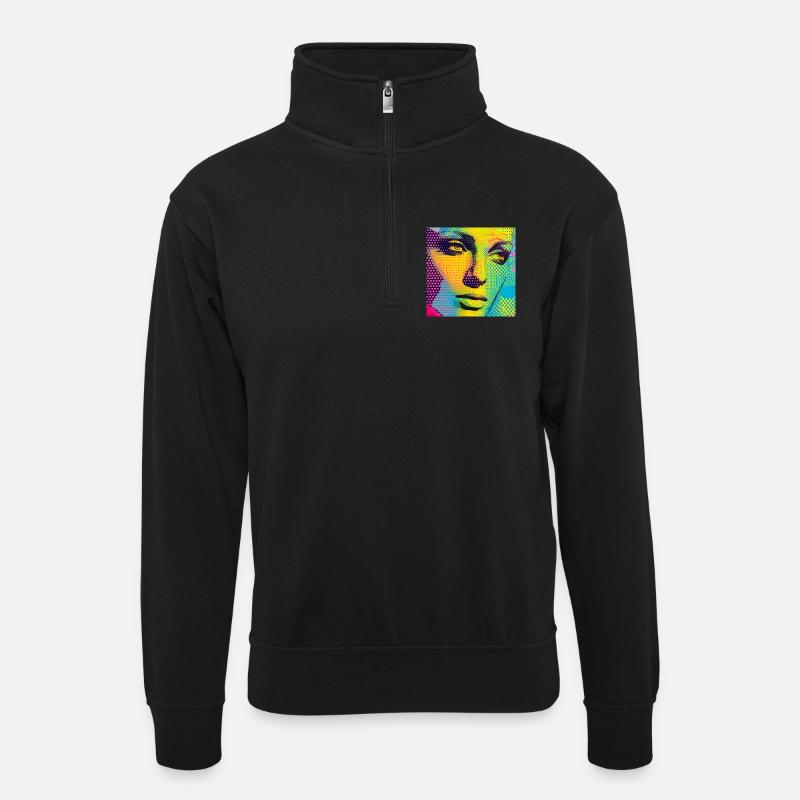 Buntes Pop-Art-Porträt - Unisex Pullover mit Zip-Kragen - Schwarz