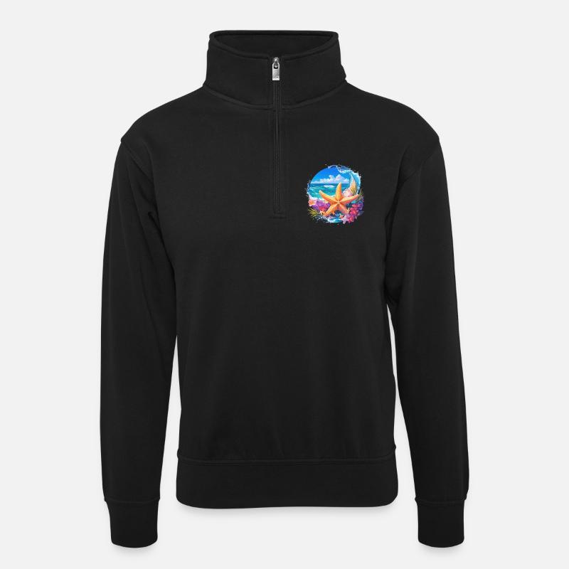 Seesterne Seestern - Unisex Pullover mit Zip-Kragen - Schwarz