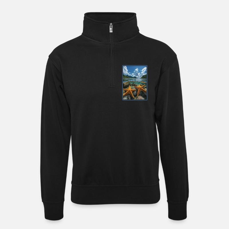 Seesterne Seestern - Unisex Pullover mit Zip-Kragen - Schwarz