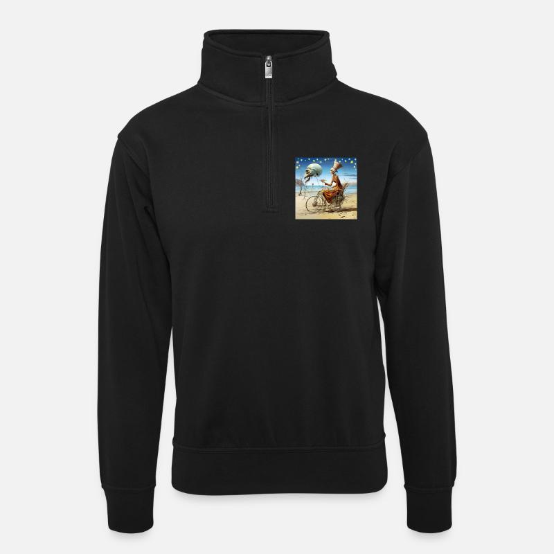 Surreal beach spirit with moonskull Halloween - Unisex sweater with zip collar - black