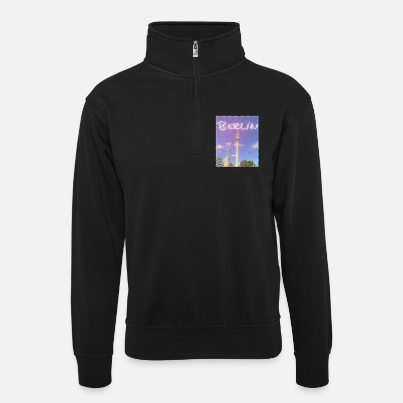 Berlin TV Tower Neon Design - Unisex sweater with zip collar - black