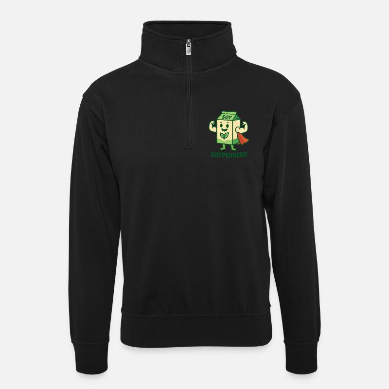 Der mächtige Soyperhero - Unisex Pullover mit Zip-Kragen - Schwarz