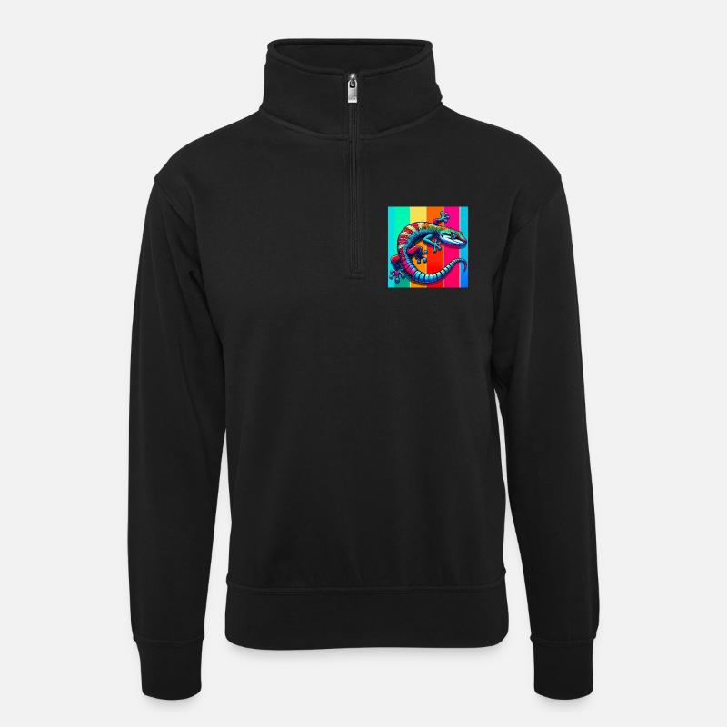 Gecko - Unisex Pullover mit Zip-Kragen - Schwarz