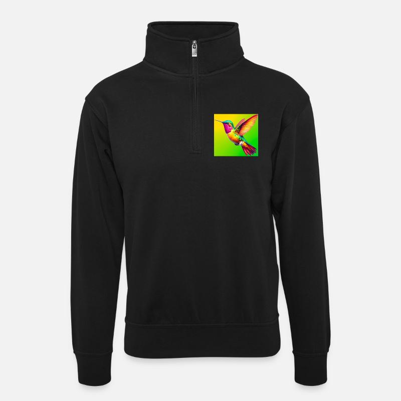 Kolibri - Unisex Pullover mit Zip-Kragen - Schwarz