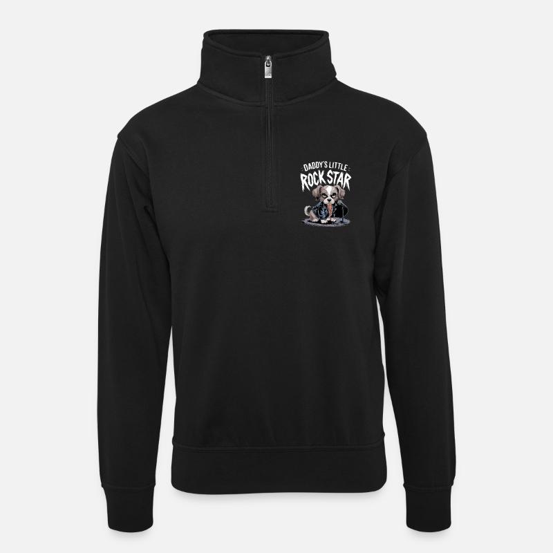 Canine with leather jacket - Unisex sweater with zip collar - black
