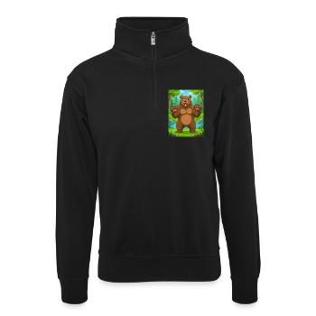 Braunbär – mächtiges Waldraubtier in Amerika - Unisex Pullover mit Zip-Kragen - Schwarz - Vorne