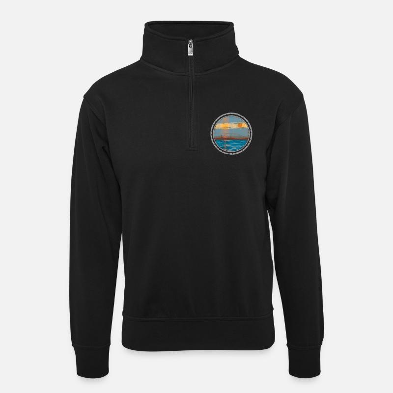 Sonnenuntergang am Wasser - Unisex Pullover mit Zip-Kragen - Schwarz