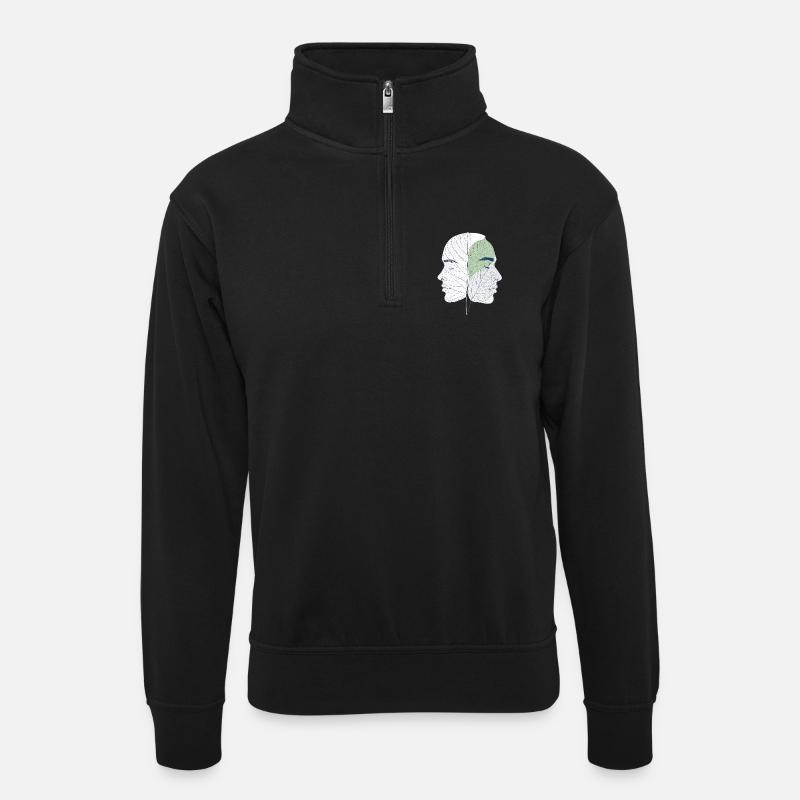 A mind rooted in nature - Unisex sweater with zip collar - black