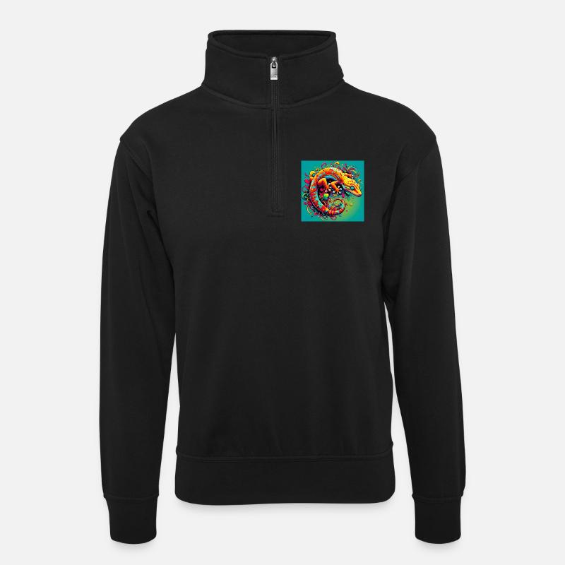 Gecko - Unisex Pullover mit Zip-Kragen - Schwarz