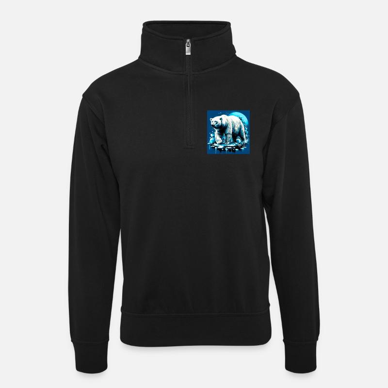 polar bear - Unisex sweater with zip collar - black