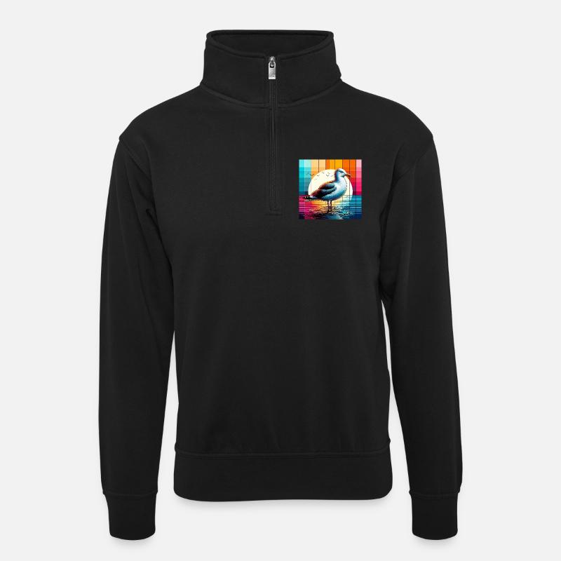 Möwe - Unisex Pullover mit Zip-Kragen - Schwarz