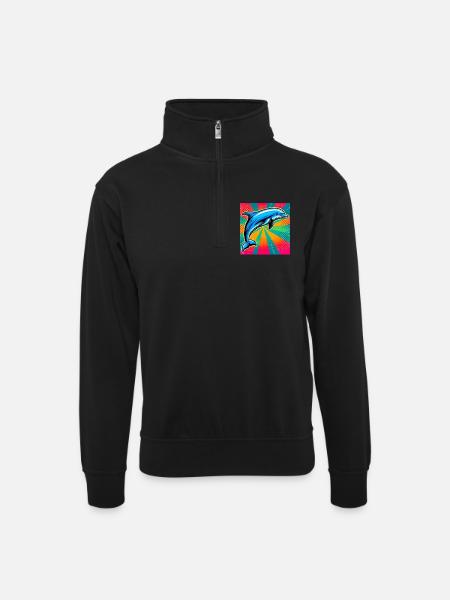 dolphin - Unisex sweater with zip collar - black