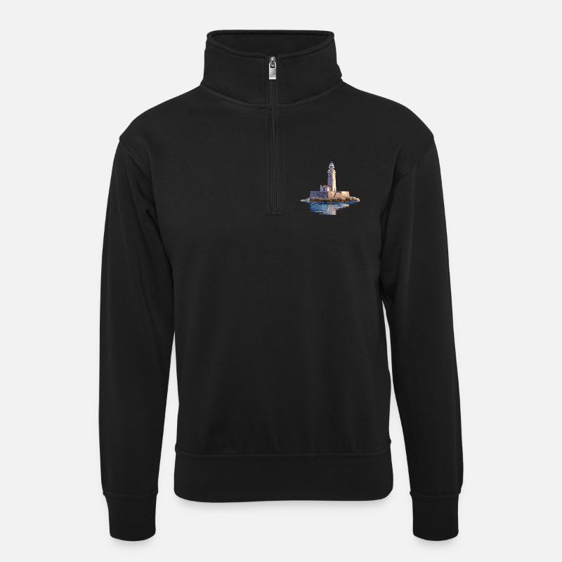 Leuchtturm Inselfelsen - Unisex Pullover mit Zip-Kragen - Schwarz