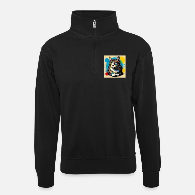 chat - Sweat col montant zippé unisexe - noir