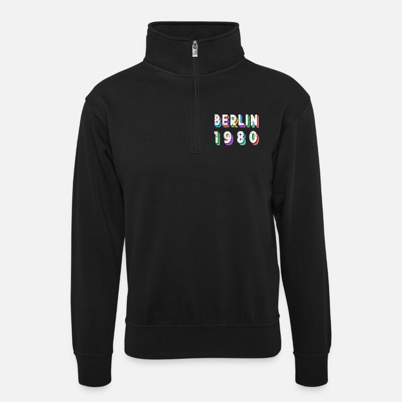 Berlin 1980 Retro Neon - Unisex Pullover mit Zip-Kragen - Schwarz