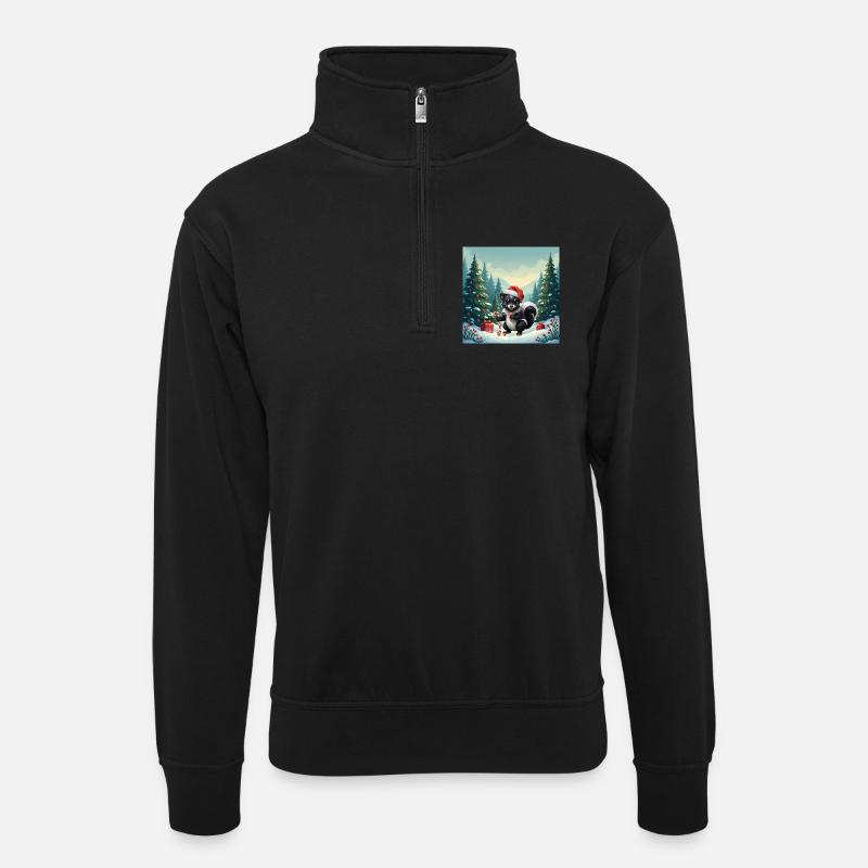 Weihnachtsstinktier im verschneiten Wald - Unisex Pullover mit Zip-Kragen - Schwarz