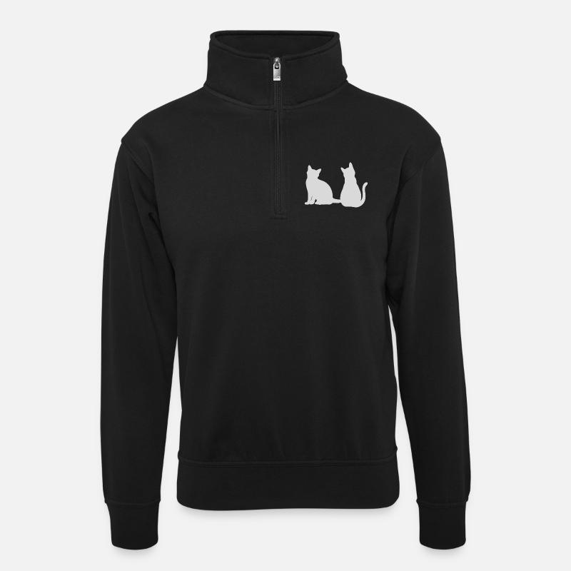 Cats Back to Back Design - Unisex sweater with zip collar - black