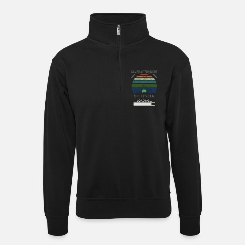 Gamer Leveln Loading Retro Sonnenburst - Unisex Pullover mit Zip-Kragen - Schwarz