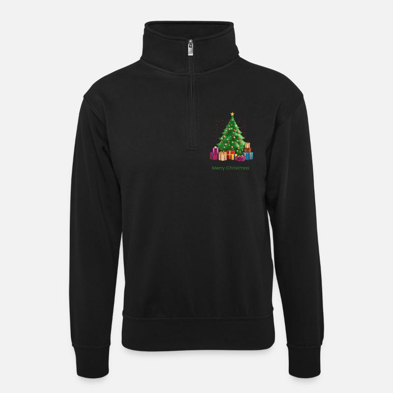 Merry_Christmas_-1- - Unisex Pullover mit Zip-Kragen - Schwarz