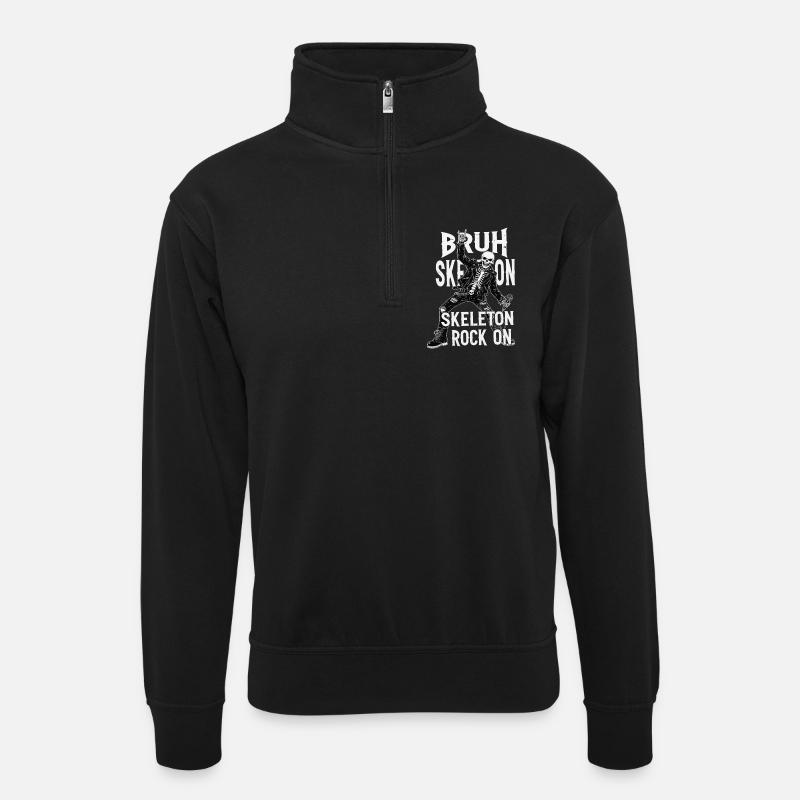 Skelett Rock Leder Punk - Unisex Pullover mit Zip-Kragen - Schwarz
