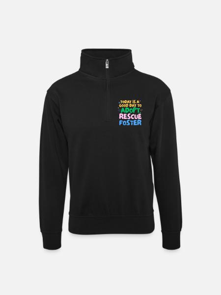 ADOPT DON'T SHOP - Unisex sweater with zip collar - black