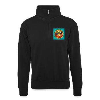 Sonne - Unisex Pullover mit Zip-Kragen - Schwarz - Vorne