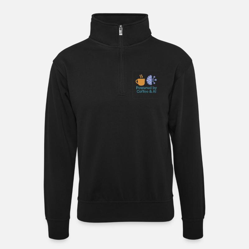 Kaffee KI Kraftdesign - Unisex Pullover mit Zip-Kragen - Schwarz