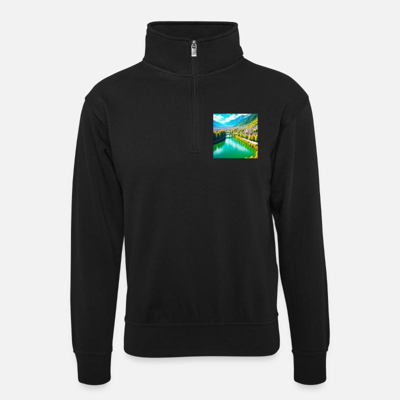 Emerald Valley and Alpine Village - Unisex sweater with zip collar - black