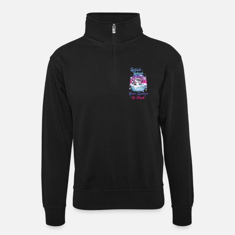 Waschbär Splish Splash - Unisex Pullover mit Zip-Kragen - Schwarz