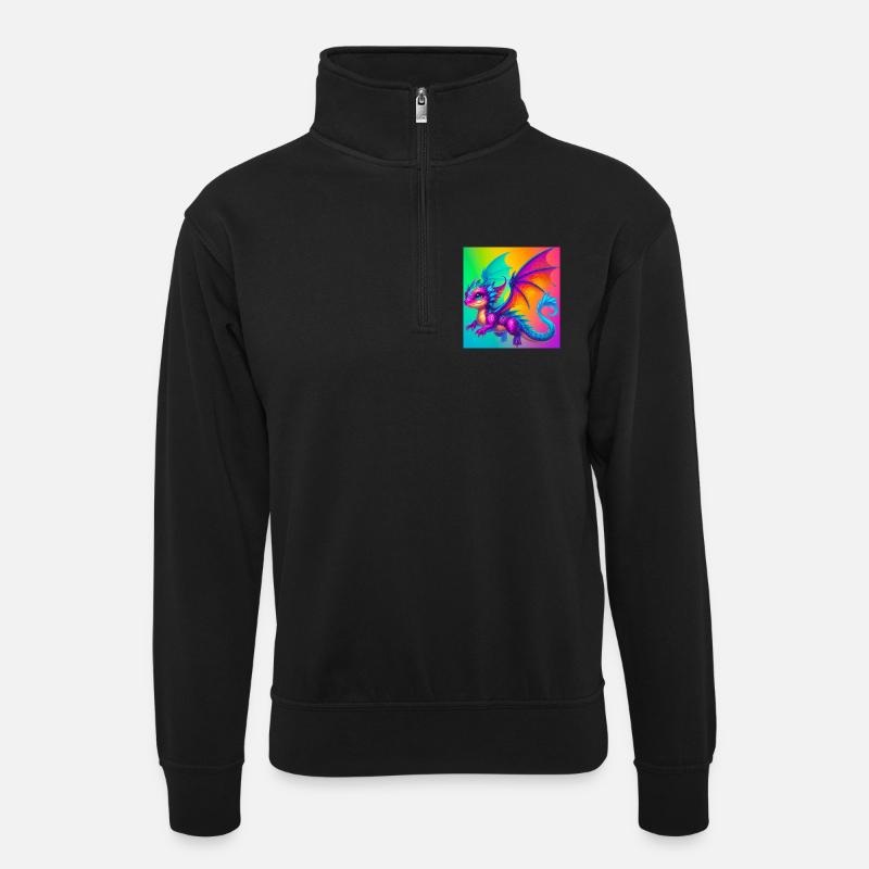 Drache - Unisex Pullover mit Zip-Kragen - Schwarz