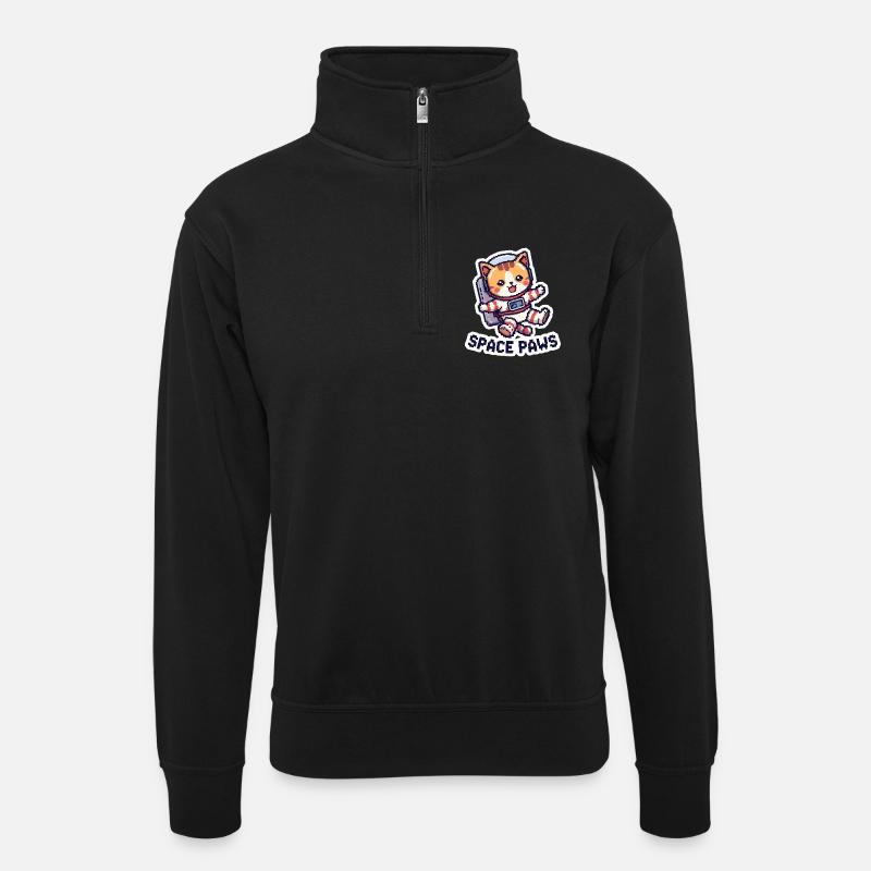 Space Paws – Pixel Cat in Space - Unisex Pullover mit Zip-Kragen - Schwarz