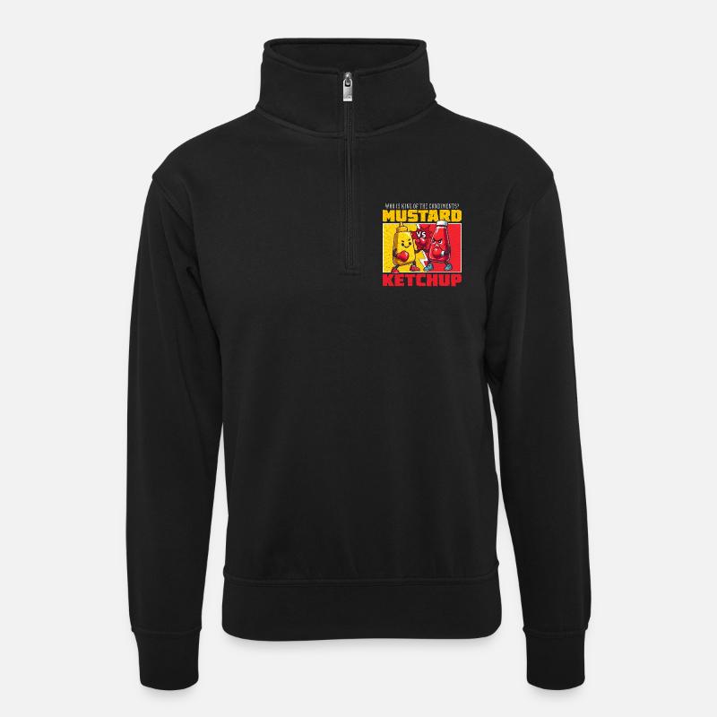 Senf vs. Ketchup: Cartoon-Duell - Unisex Pullover mit Zip-Kragen - Schwarz