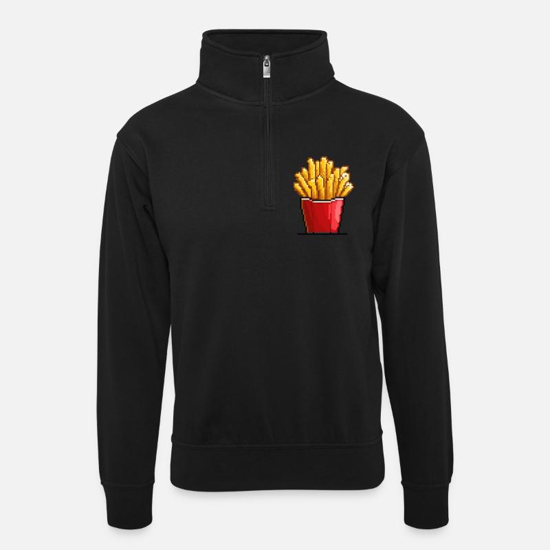 Pixel Pommes Box Fries - Unisex Pullover mit Zip-Kragen - Schwarz