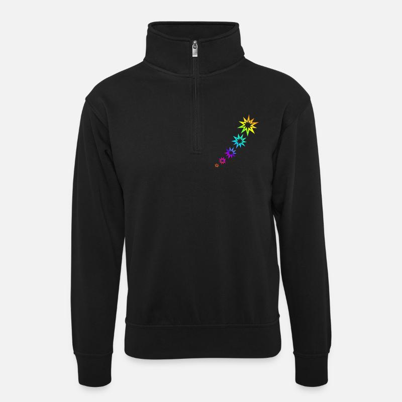 Bunte Sterne - Unisex Pullover mit Zip-Kragen - Schwarz