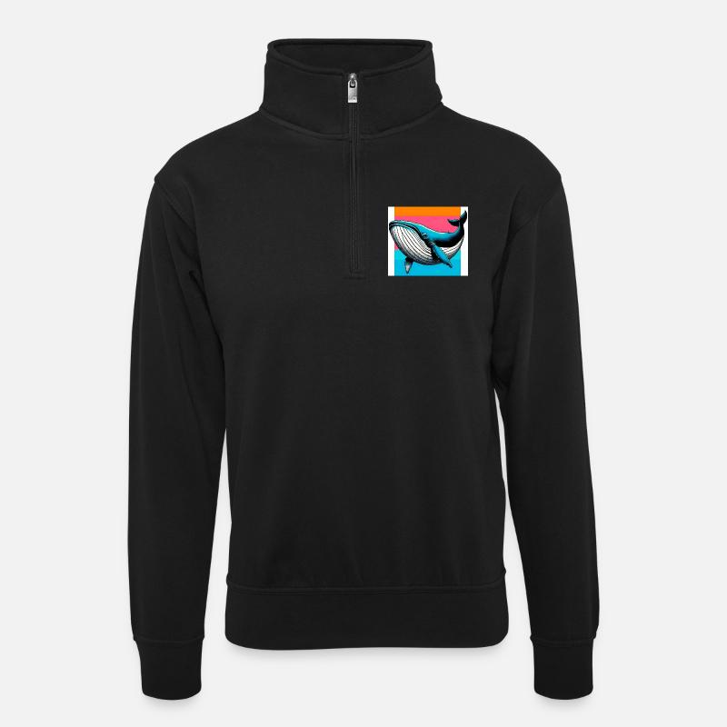 whale - Unisex sweater with zip collar - black